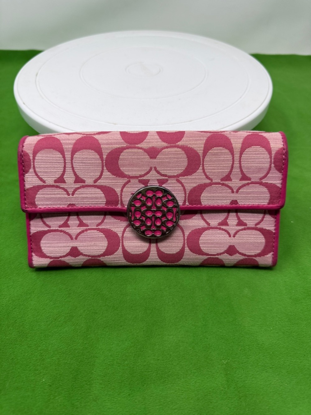Y2K Coach Jacquard Pink Canvas wallet